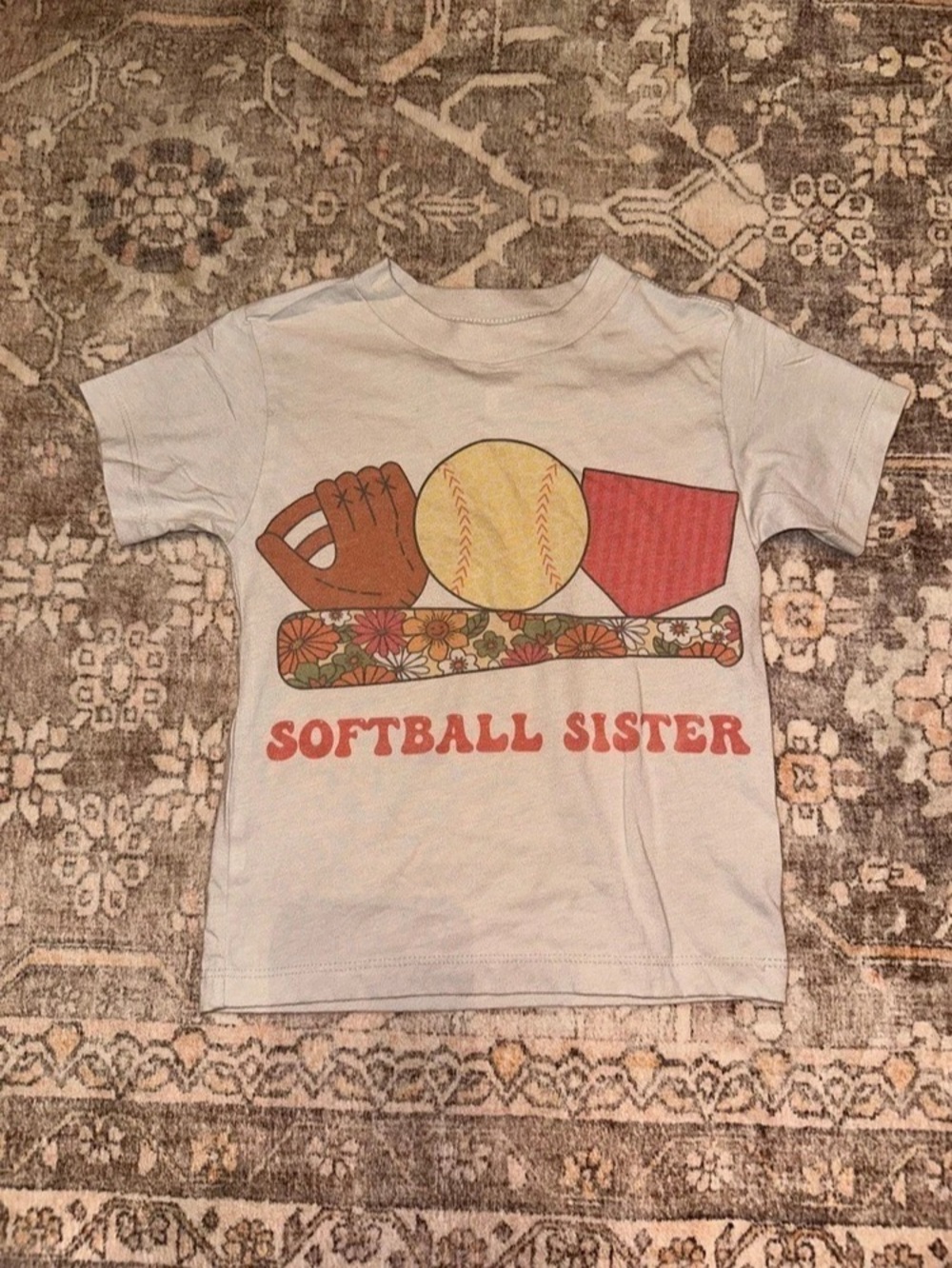 Bella + Canvas Softball Sister Tee in White & Red Size 2T NWT
